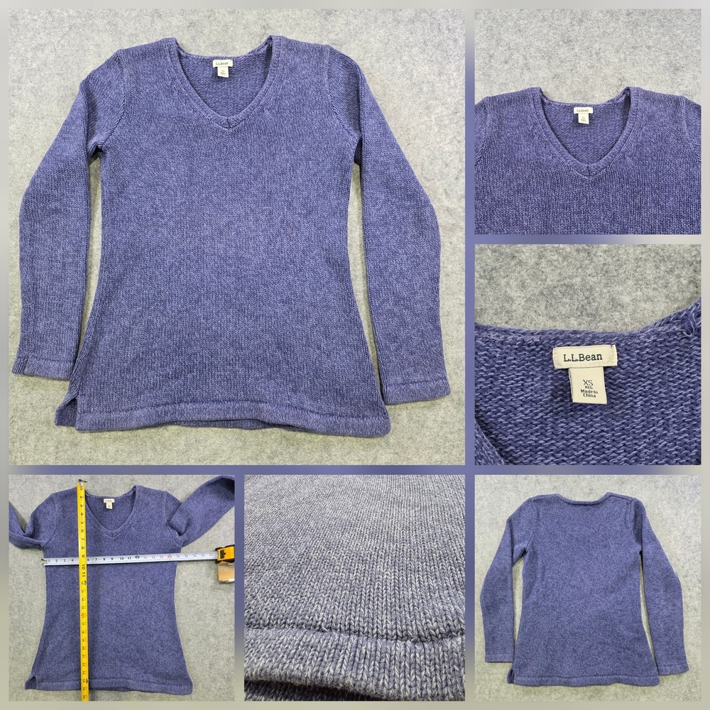 LL Bean Sweater Womens XS Purple V Neck Long Sleeve Tunic Knit Pullover READ